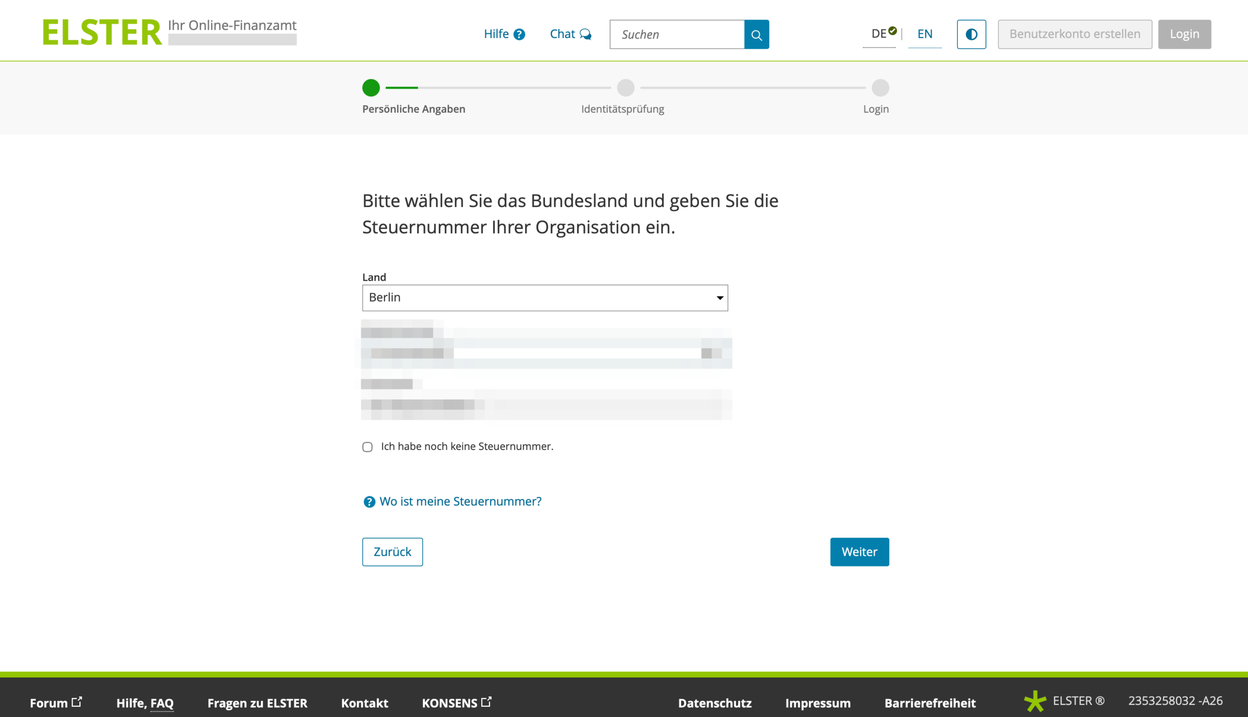 ELSTER Bundesland und Steuernummer