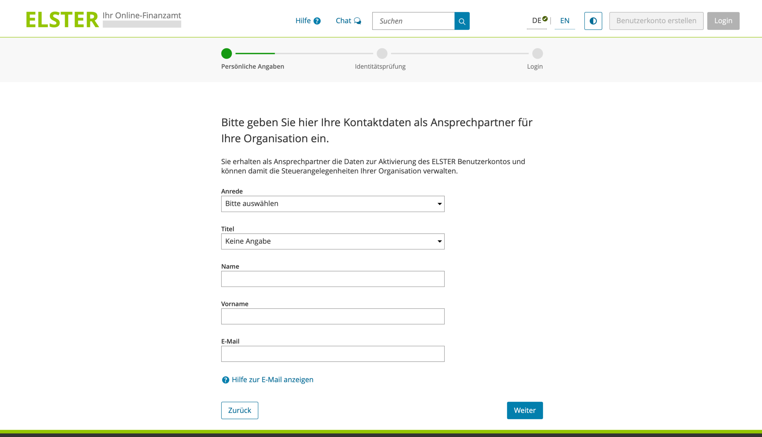 ELSTER Kontaktdaten eingeben