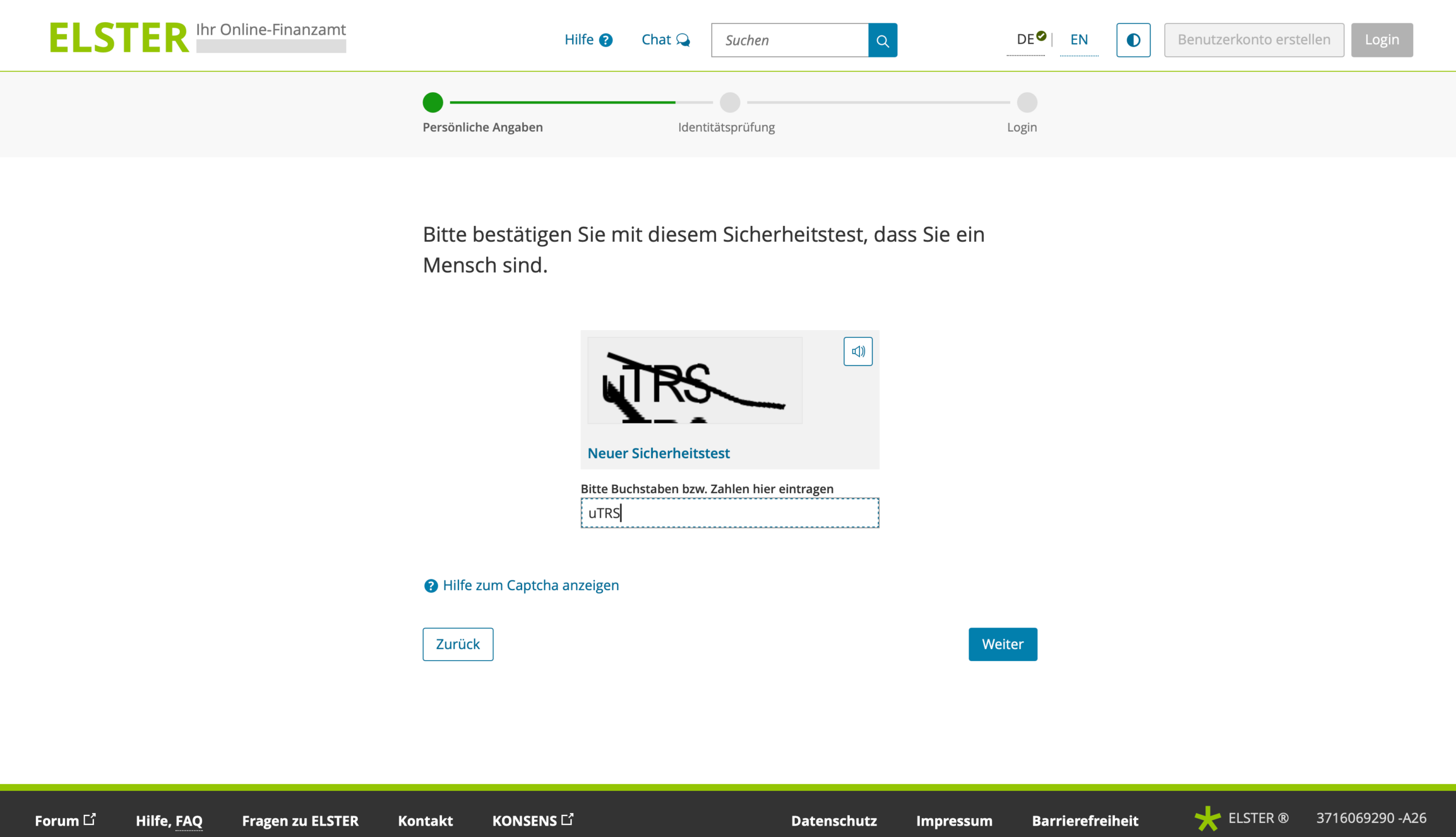 ELSTER CAPTCHA Sicherheitstest