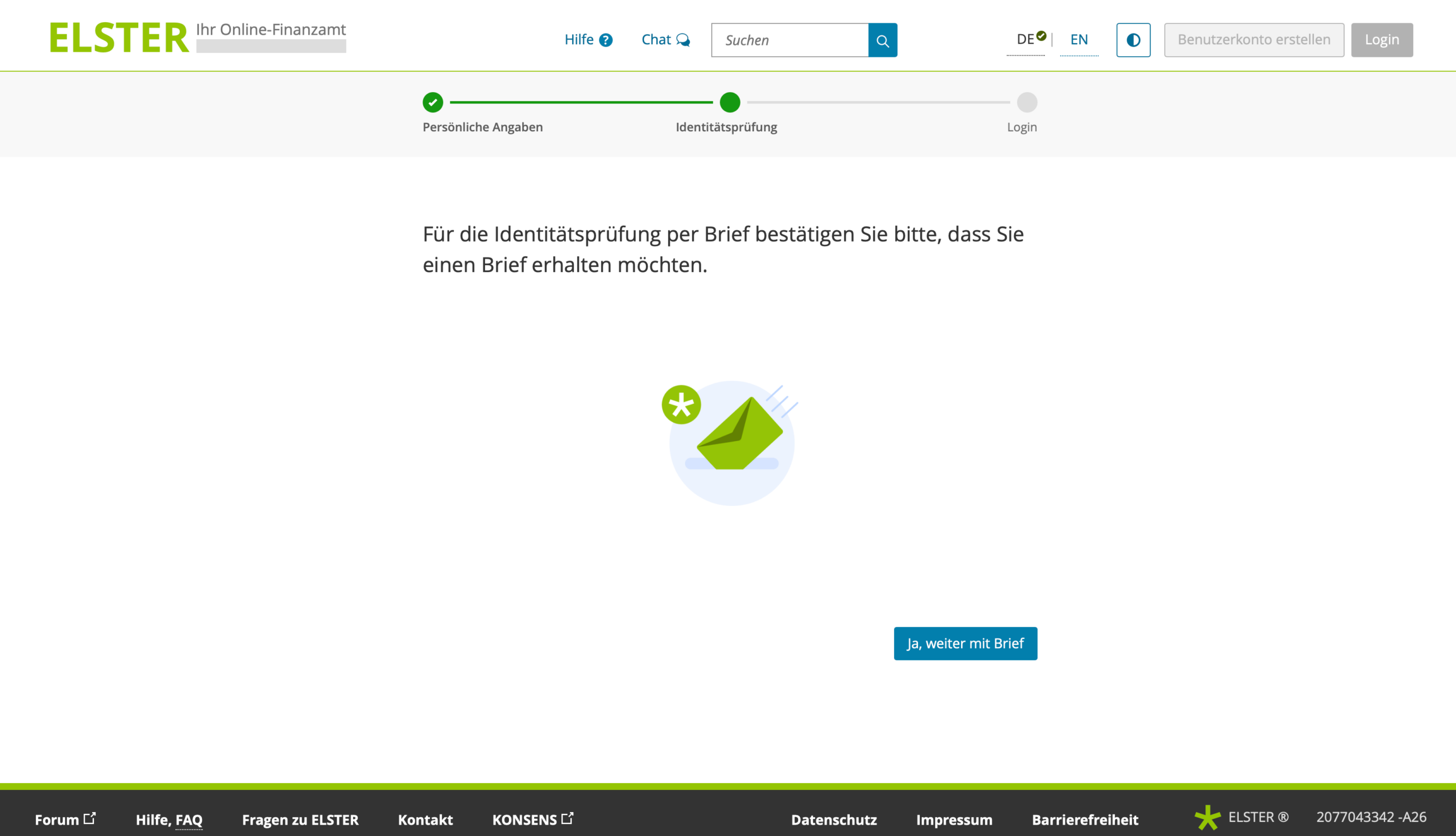 ELSTER Identit√§tspr√ºfung per Brief