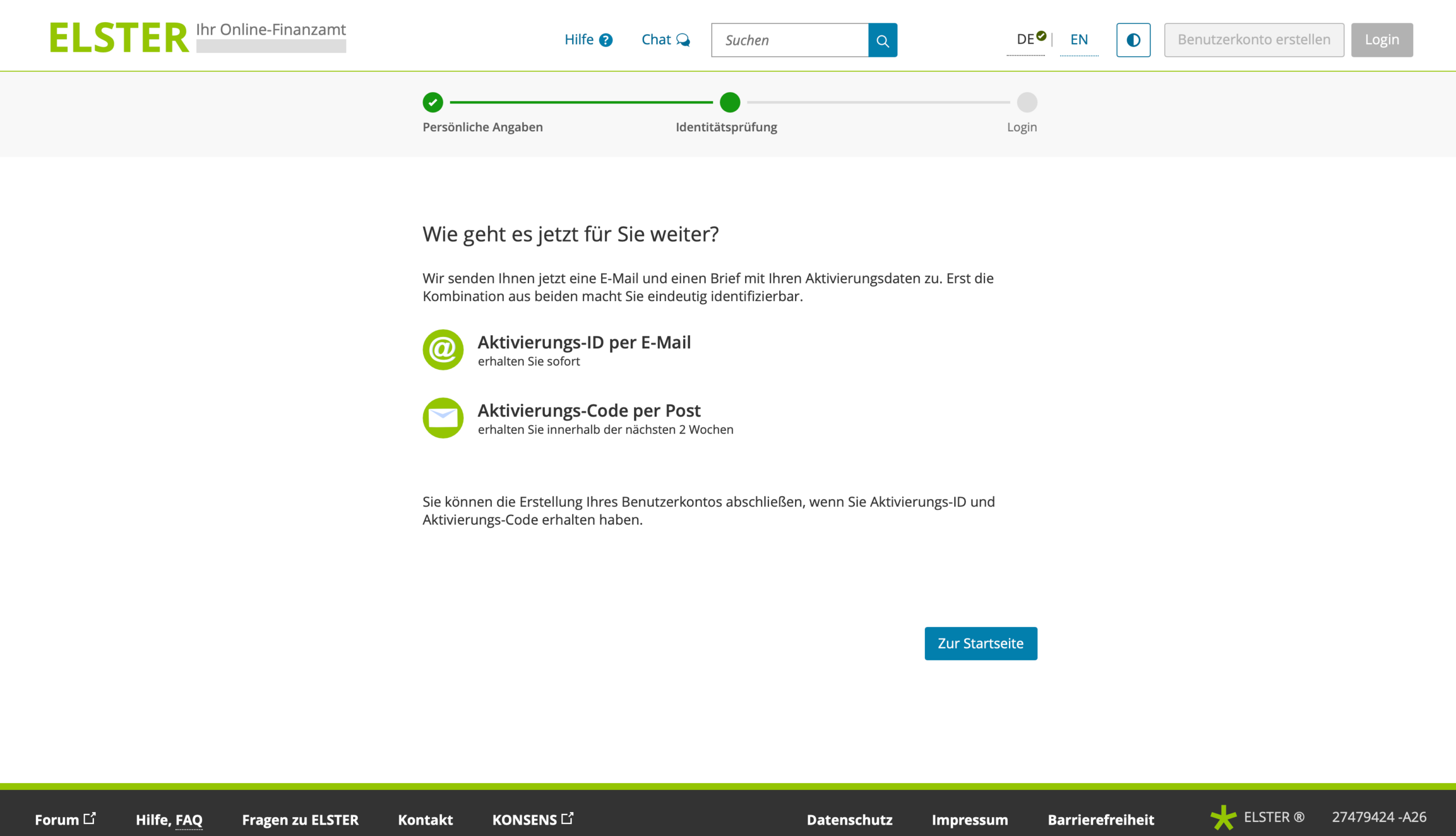 ELSTER Best√§tigung E-Mail und Brief