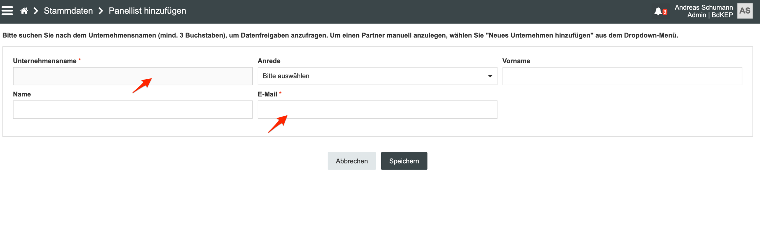 Formular Nachunternehmer anlegen