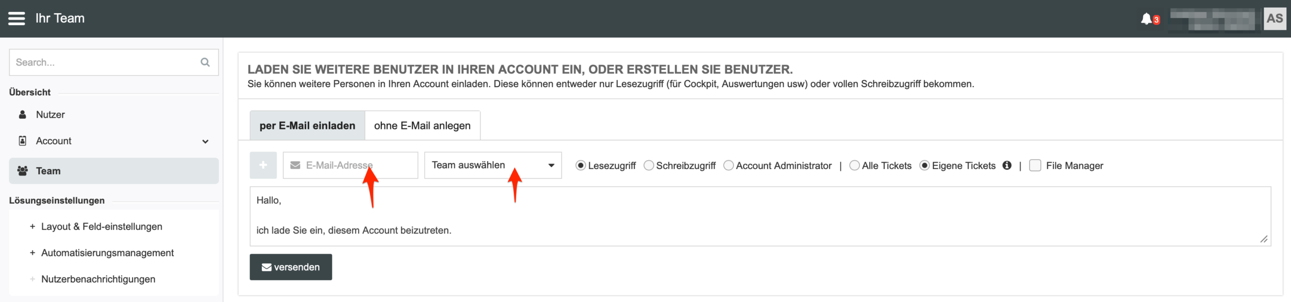 Einladungsformular mit nummerierten Feldern 1 bis 11