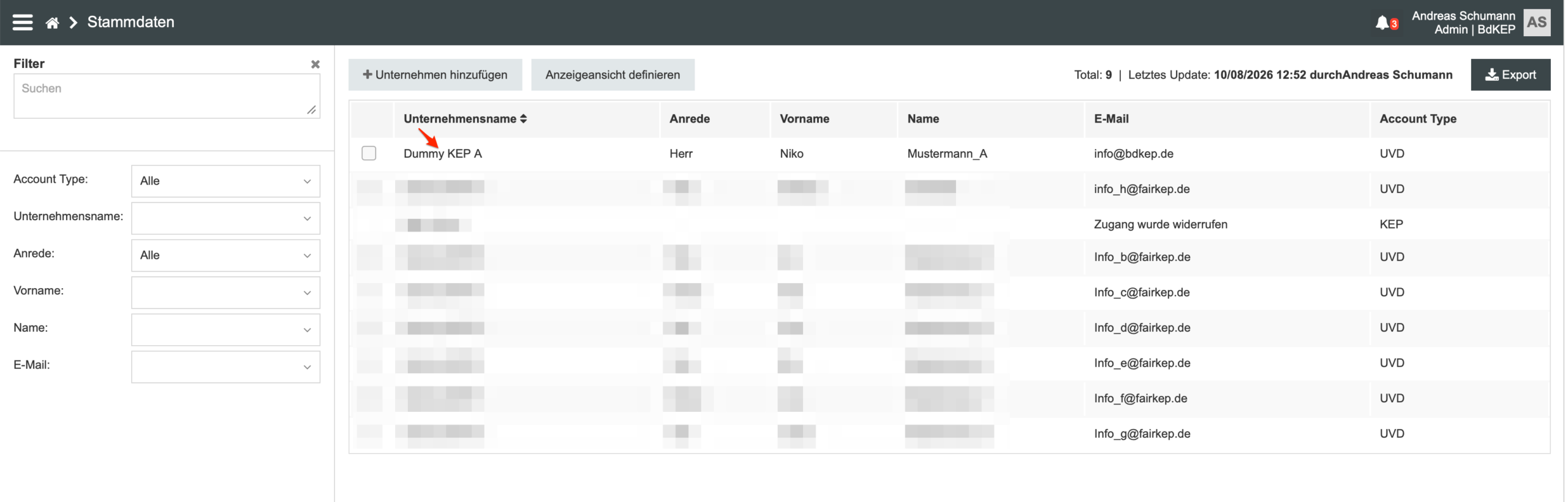 Stammdaten-Liste